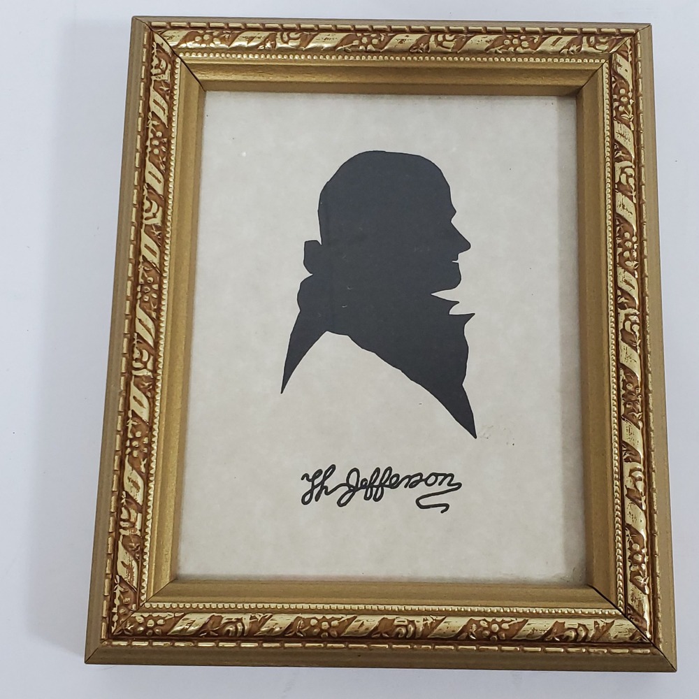 Thomas Jefferson Silhouette Framed Art Sullins House‎ Gold Ornate 5x6" USA Made